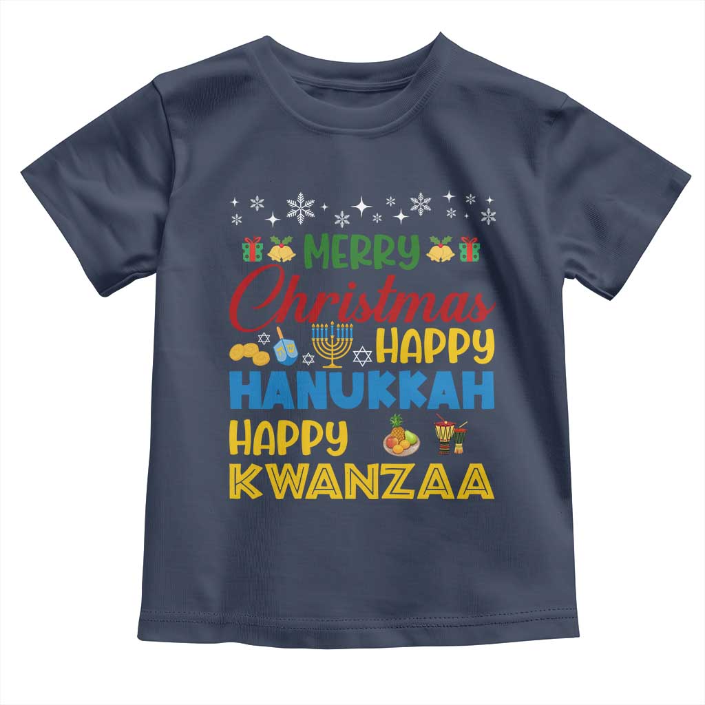 Celebrate All Holidays Merry Christmas Hanukkah Kwanzaa Gift Toddler T Shirt TS12 Navy Print Your Wear