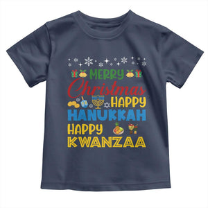 Celebrate All Holidays Merry Christmas Hanukkah Kwanzaa Gift Toddler T Shirt TS12 Navy Print Your Wear