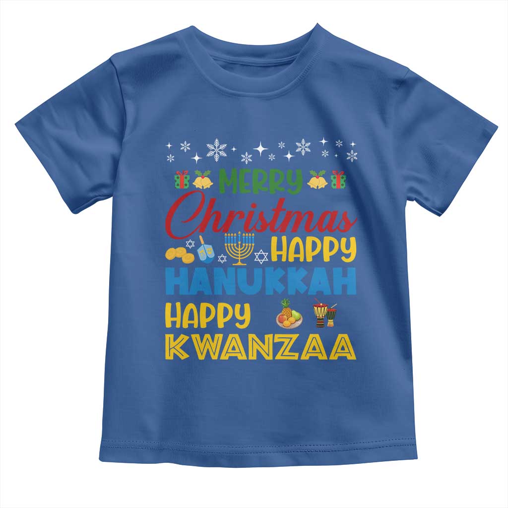Celebrate All Holidays Merry Christmas Hanukkah Kwanzaa Gift Toddler T Shirt TS12 Royal Blue Print Your Wear