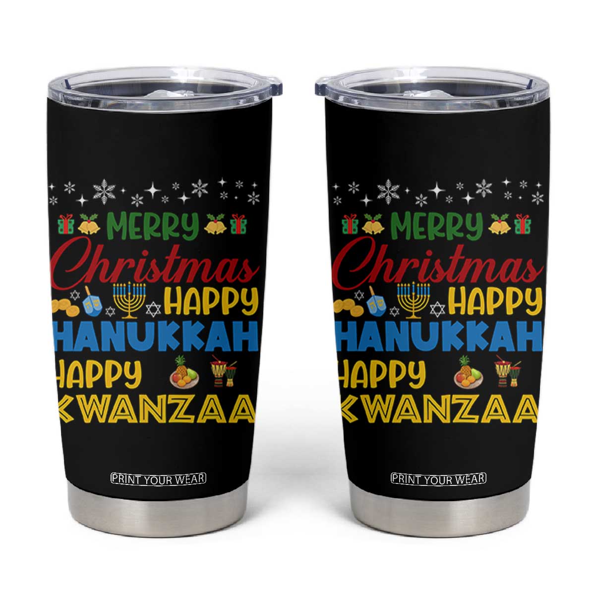 Celebrate All Holidays Merry Christmas Hanukkah Kwanzaa Gift Tumbler Cup TS12 Black Print Your Wear