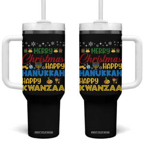 Celebrate All Holidays Merry Christmas Hanukkah Kwanzaa Gift Tumbler With Handle TS12 One Size: 40 oz Black Print Your Wear