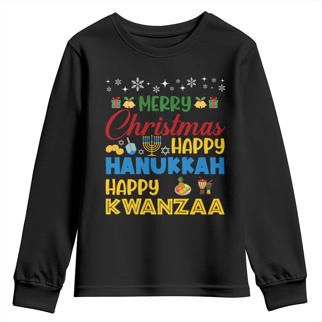 Celebrate All Holidays Merry Christmas Hanukkah Kwanzaa Gift Youth Sweatshirt TS12 Black Print Your Wear