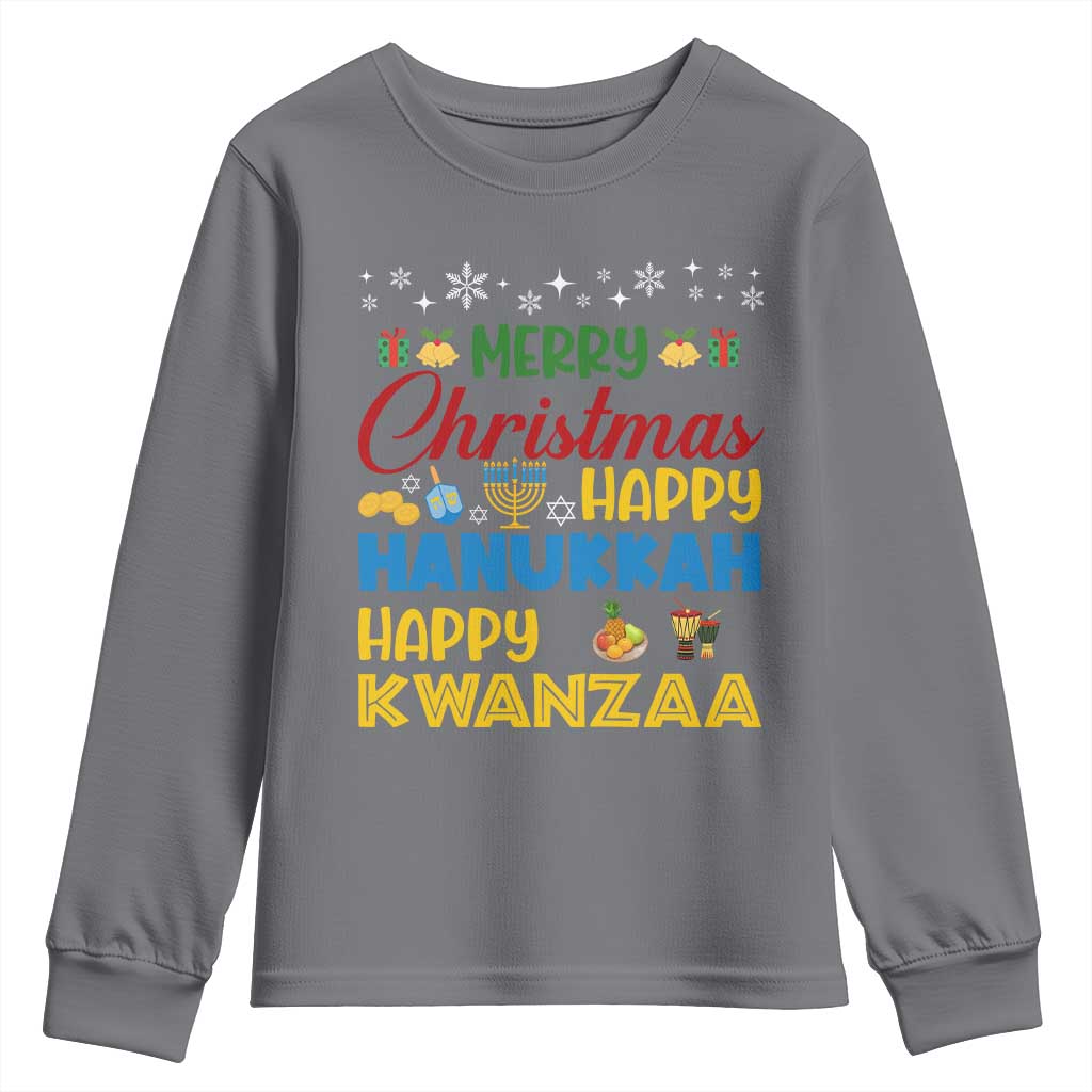Celebrate All Holidays Merry Christmas Hanukkah Kwanzaa Gift Youth Sweatshirt TS12 Charcoal Print Your Wear