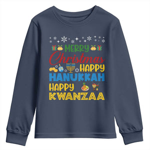 Celebrate All Holidays Merry Christmas Hanukkah Kwanzaa Gift Youth Sweatshirt TS12 Navy Print Your Wear