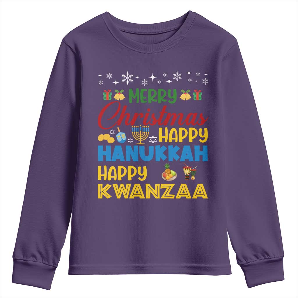 Celebrate All Holidays Merry Christmas Hanukkah Kwanzaa Gift Youth Sweatshirt TS12 Purple Print Your Wear