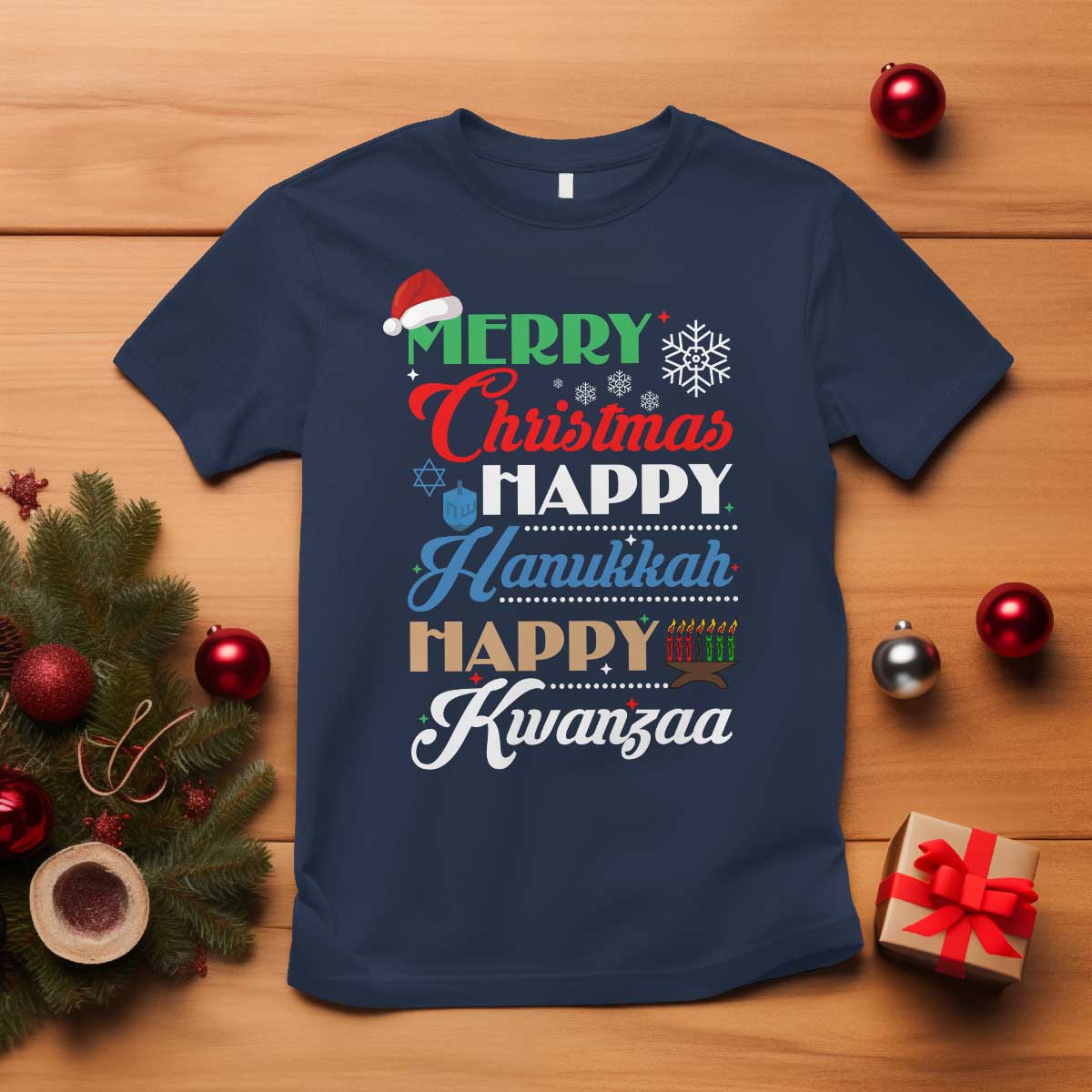 Funny Christmas Hanukkah Kwanzaa T Shirt December Holiday Gift TS12 Navy Print Your Wear