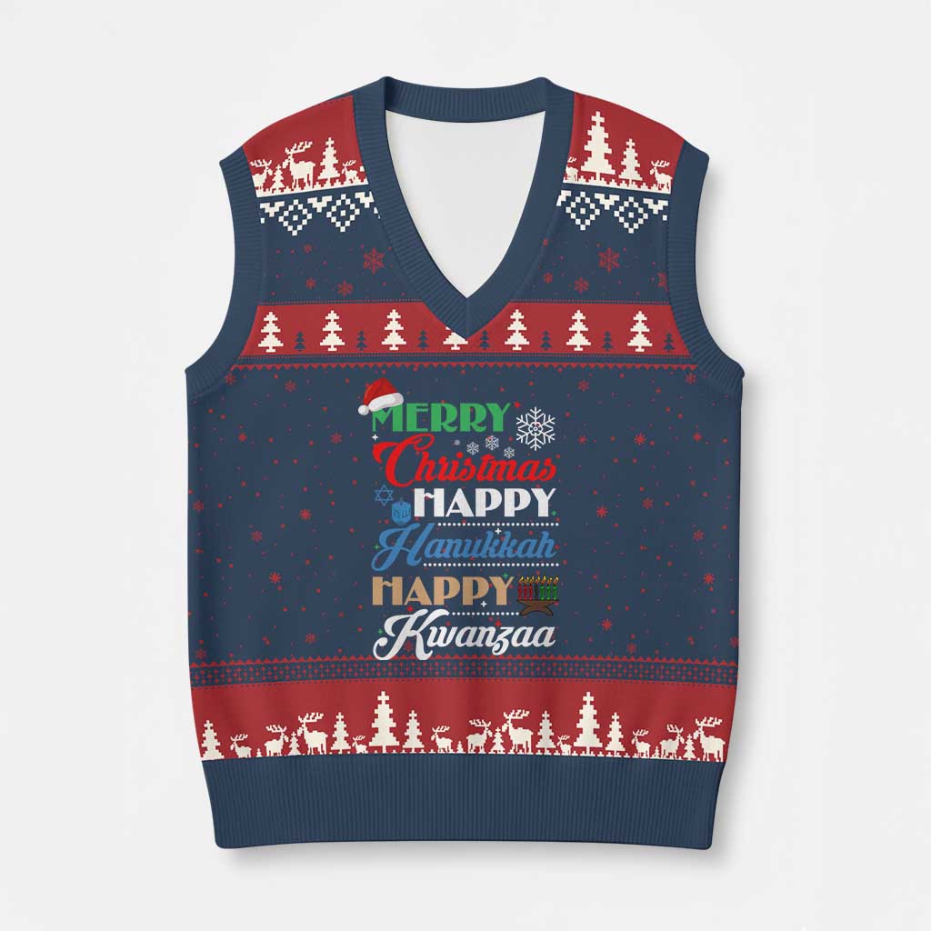 Funny Xmas Hanukkah Kwanzaa V-Neck Knit Sweater Vest December Holiday Gift TS12 Navy Red Print Your Wear