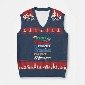 Funny Xmas Hanukkah Kwanzaa V-Neck Knit Sweater Vest December Holiday Gift TS12 Navy Red Print Your Wear