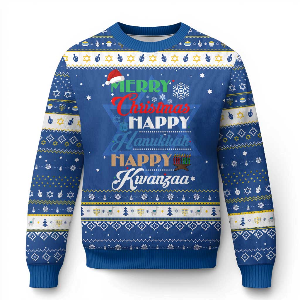 Funny Christmahanakwanzika Hanukkah Ugly Sweater December Holiday Gift TS12 Blue White Print Your Wear