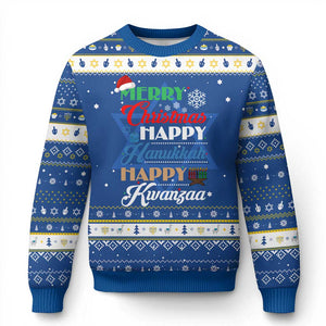 Funny Christmahanakwanzika Hanukkah Ugly Sweater December Holiday Gift TS12 Blue White Print Your Wear