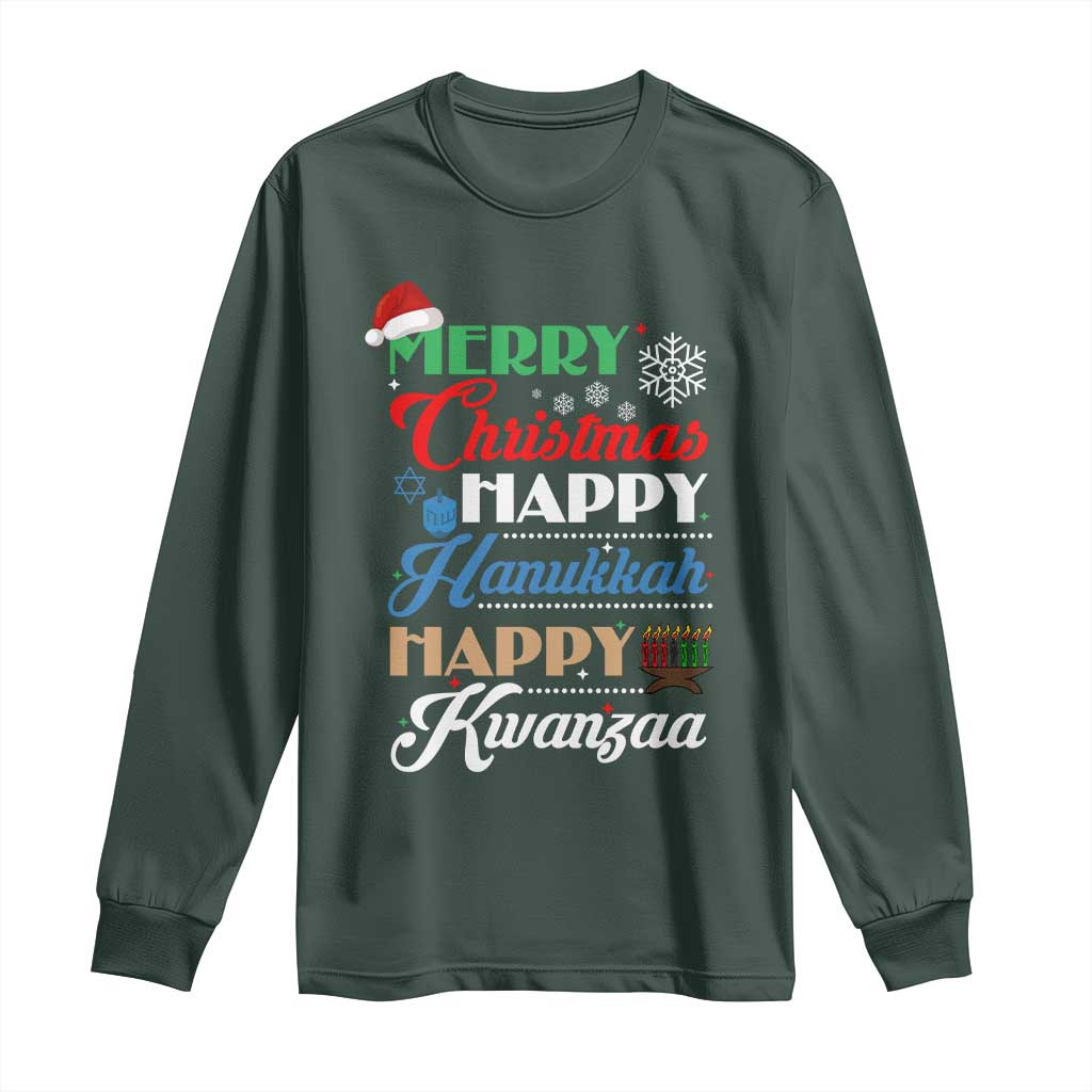 Funny Christmas Hanukkah Kwanzaa Long Sleeve Shirt December Holiday Gift TS12 Dark Forest Green Print Your Wear