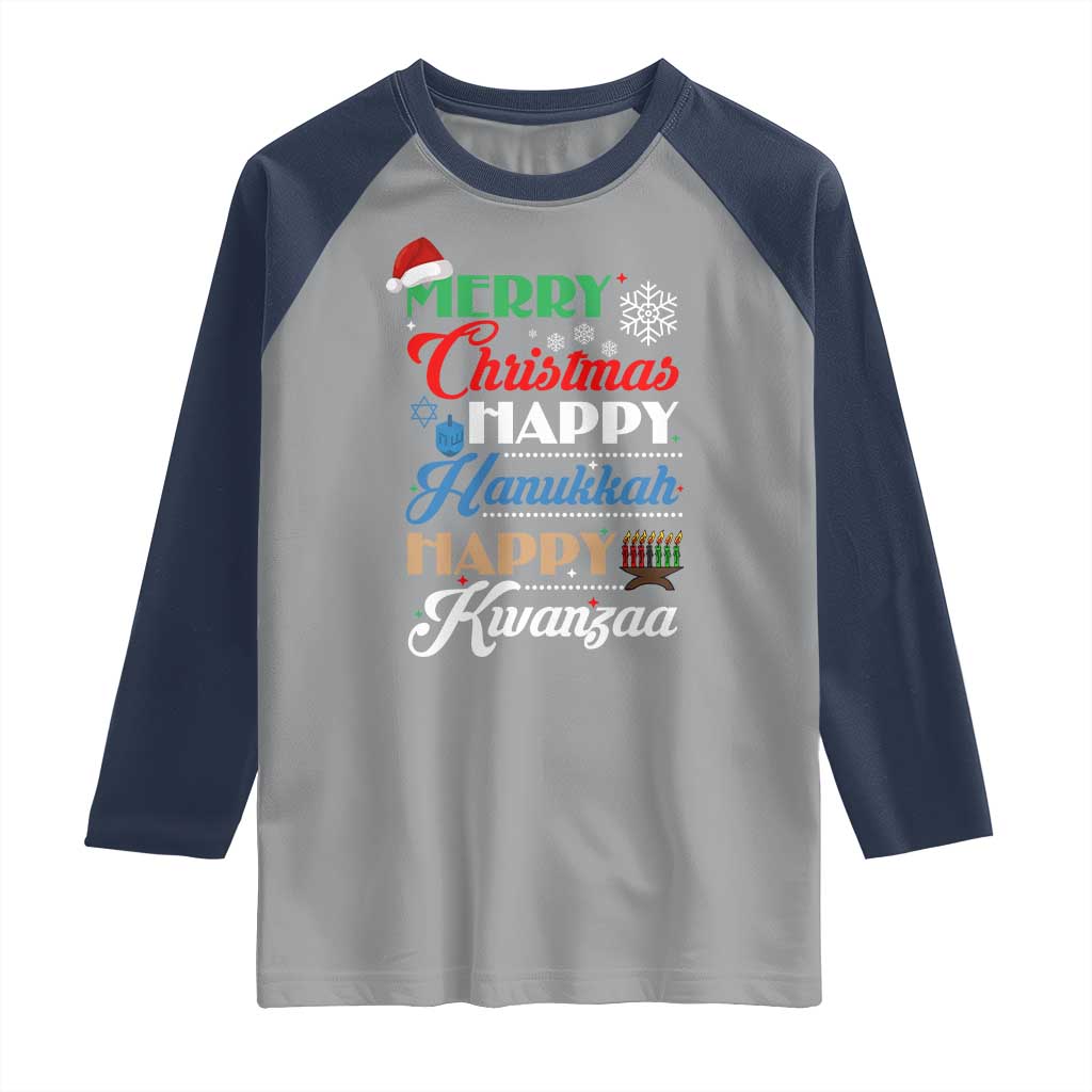 Funny Christmas Hanukkah Kwanzaa Raglan Shirt December Holiday Gift TS12 Sport Gray Navy Print Your Wear