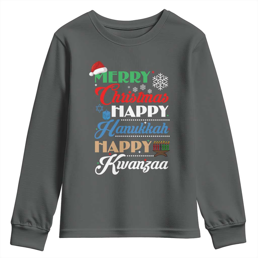 Funny Christmas Hanukkah Kwanzaa Youth Sweatshirt December Holiday Gift TS12 Dark Heather Print Your Wear
