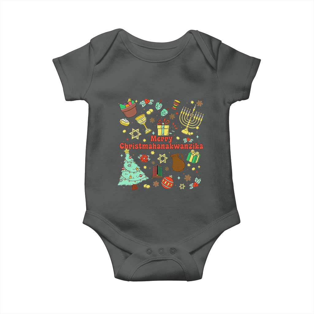 Merry Christmahanakwanzika Baby Onesie Funny Winter Holiday Gift TS12 Dark Heather Print Your Wear