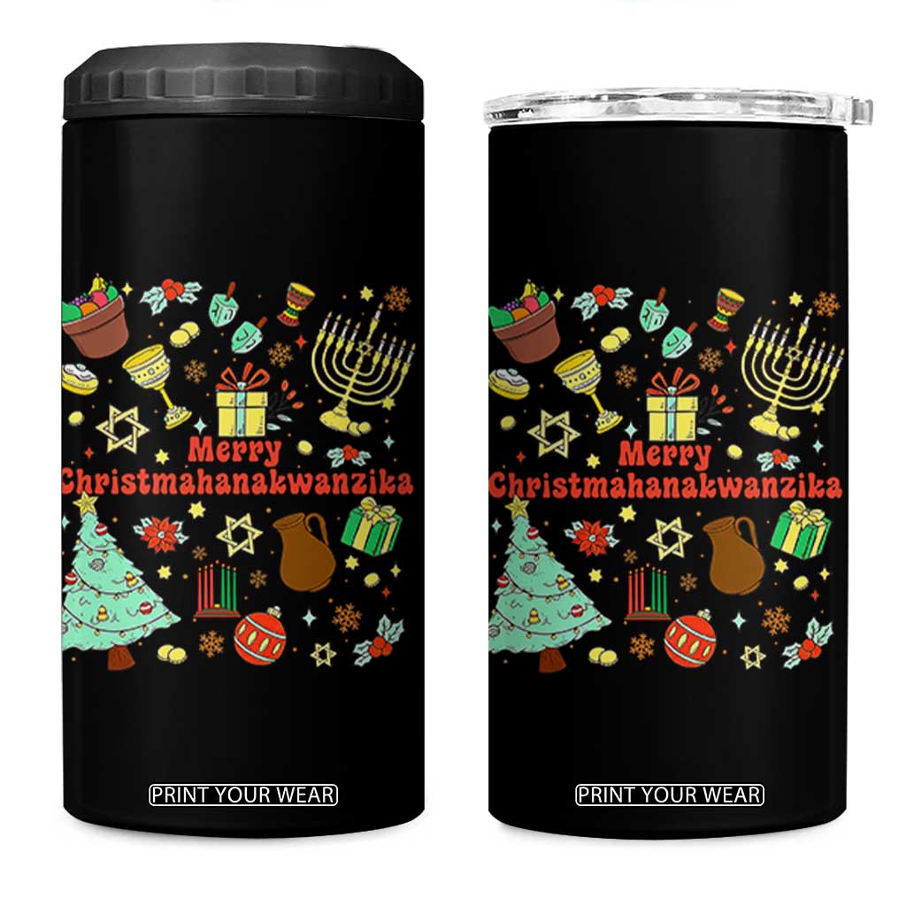 Merry Christmahanakwanzika 4 in 1 Can Cooler Tumbler Funny Winter Holiday Gift TS12 One Size: 16 oz Black Print Your Wear