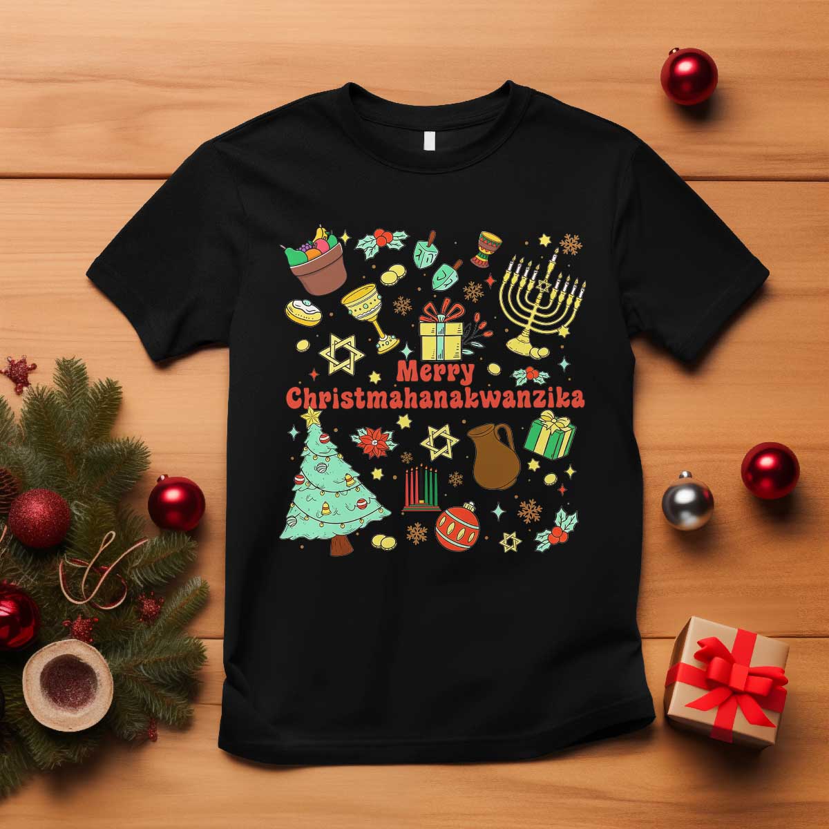 Merry Christmahanakwanzika T Shirt Funny Winter Holiday Gift TS12 Black Print Your Wear