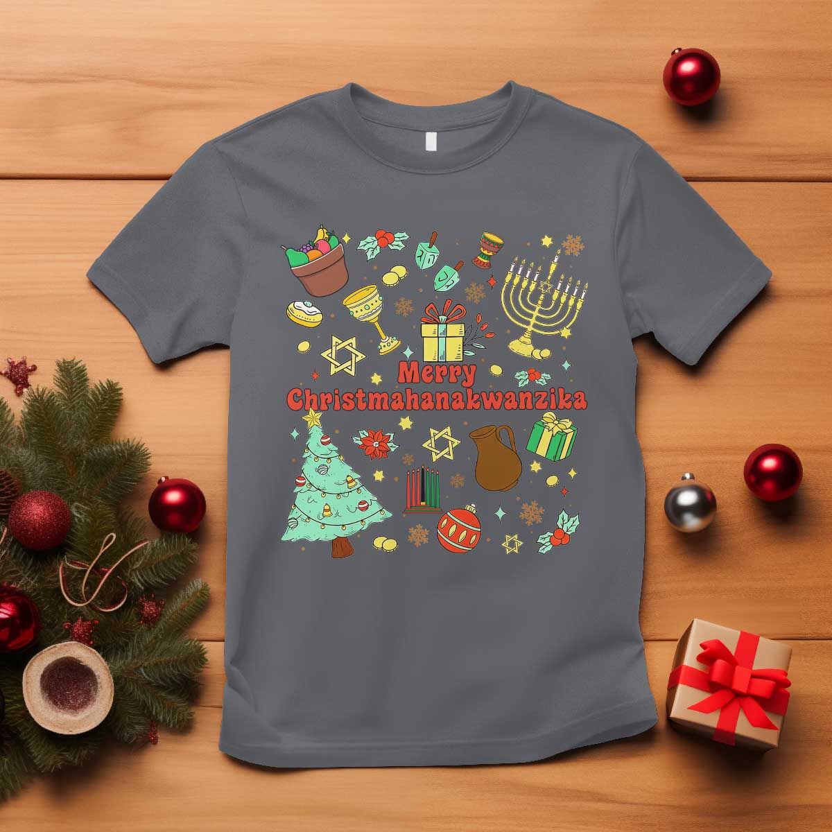 Merry Christmahanakwanzika T Shirt Funny Winter Holiday Gift TS12 Charcoal Print Your Wear