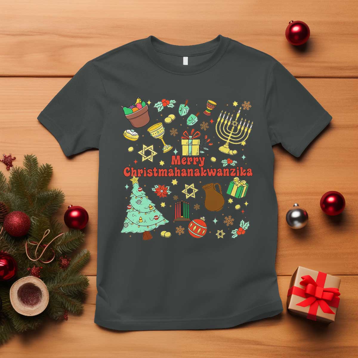 Merry Christmahanakwanzika T Shirt Funny Winter Holiday Gift TS12 Dark Heather Print Your Wear