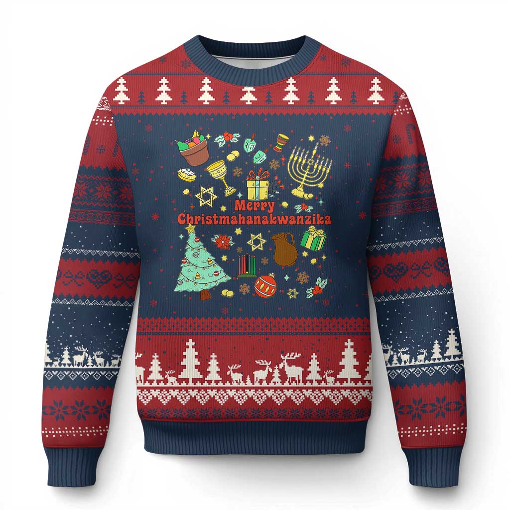 Merry Christmahanakwanzika Ugly Christmas Sweater Funny Winter Holiday Gift TS12 Navy Red Print Your Wear