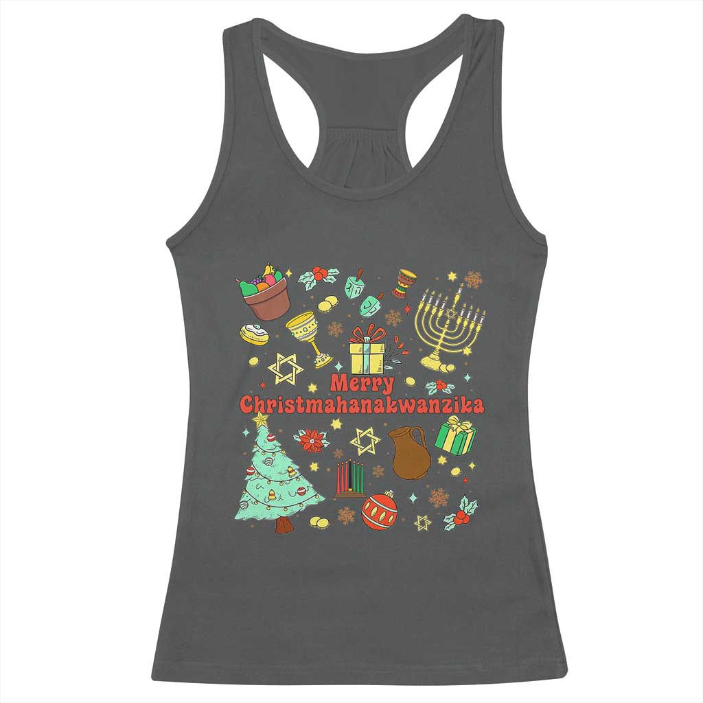 Merry Christmahanakwanzika Racerback Tank Top Funny Winter Holiday Gift TS12 Dark Heather Print Your Wear