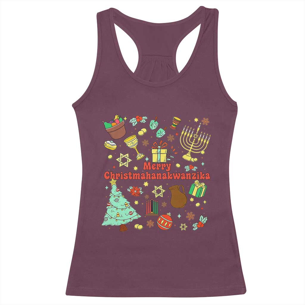 Merry Christmahanakwanzika Racerback Tank Top Funny Winter Holiday Gift TS12 Maroon Print Your Wear