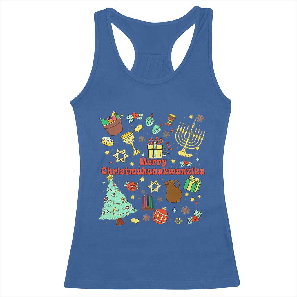Merry Christmahanakwanzika Racerback Tank Top Funny Winter Holiday Gift TS12 Royal Blue Print Your Wear