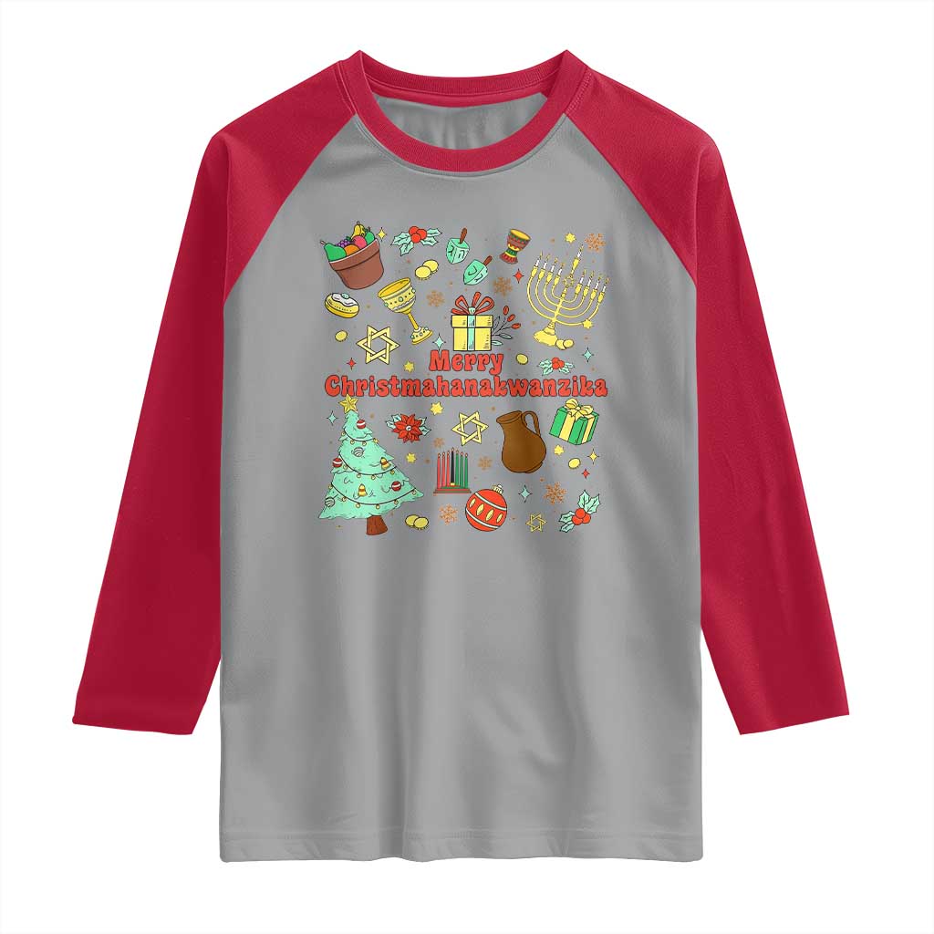 Merry Christmahanakwanzika Raglan Shirt Funny Winter Holiday Gift TS12 Sport Gray Red Print Your Wear
