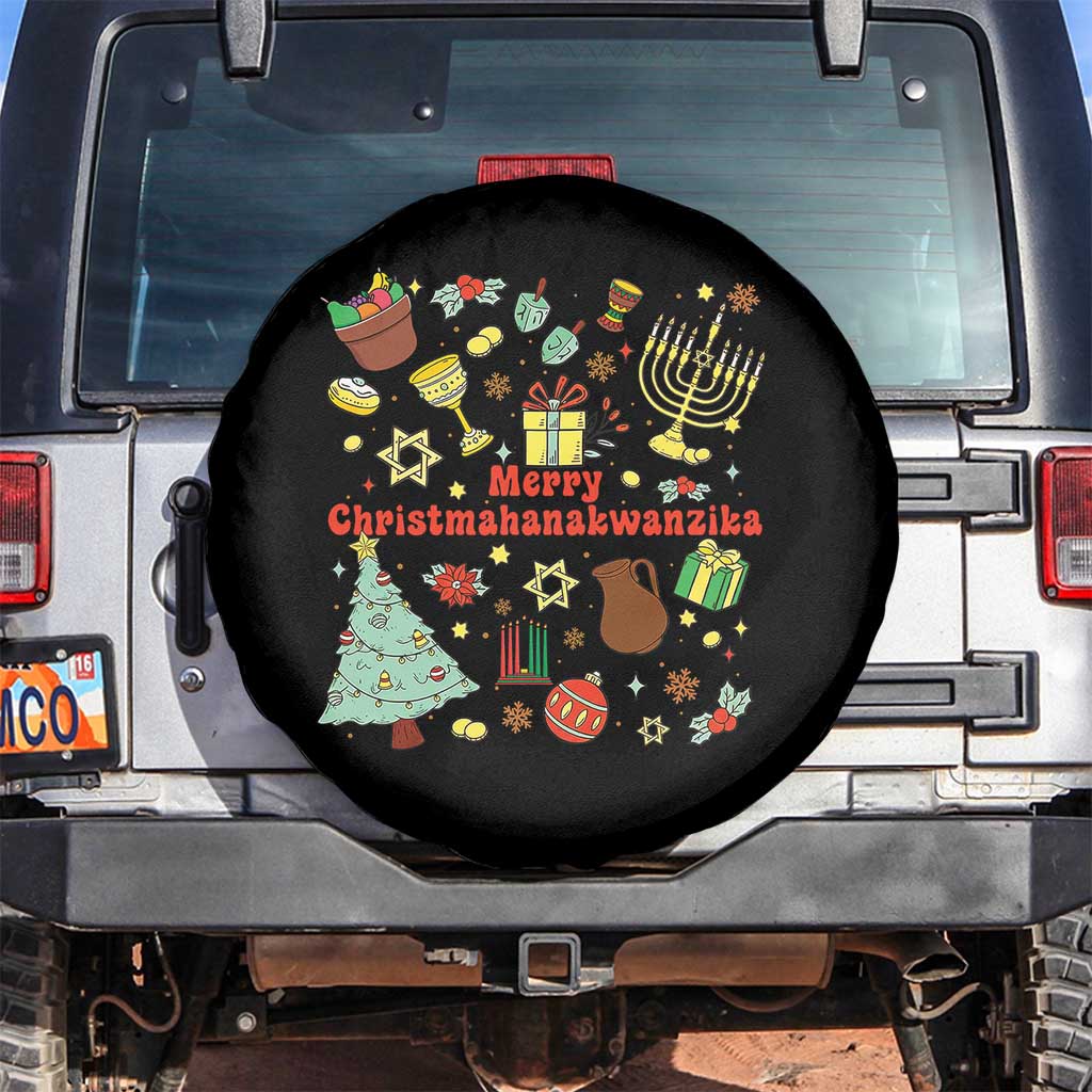 Merry Christmahanakwanzika Spare Tire Cover Funny Winter Holiday Gift TS12 No hole Black Print Your Wear