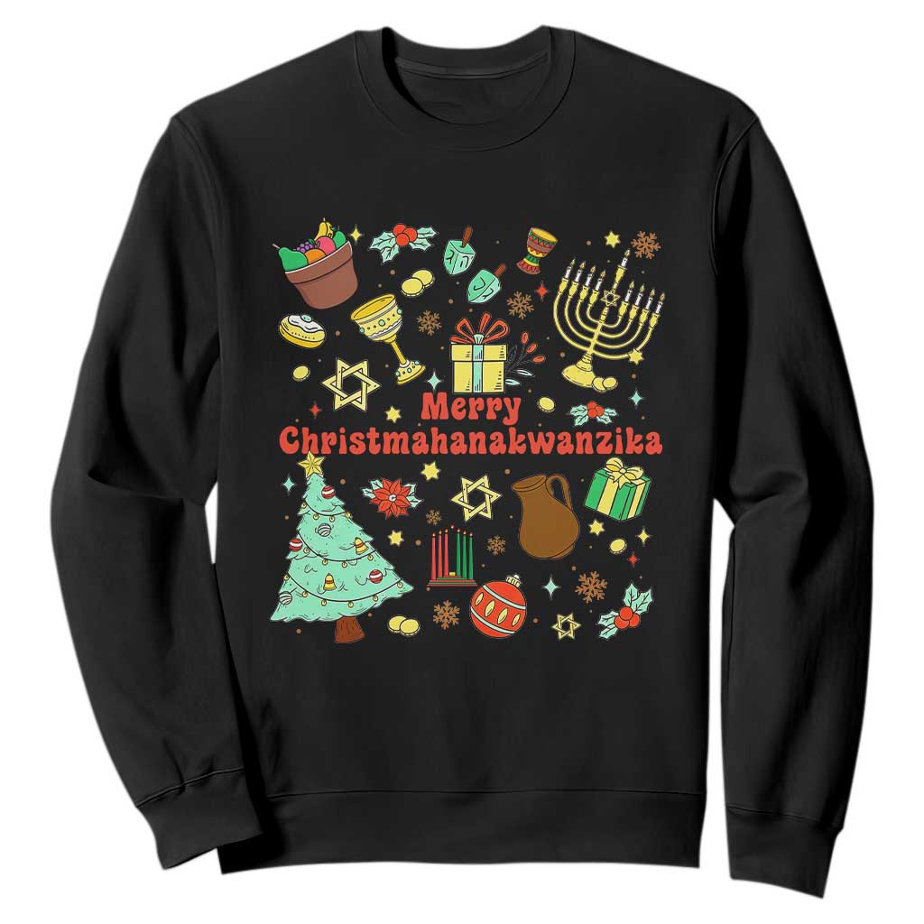 Merry Christmahanakwanzika Sweatshirt Funny Winter Holiday Gift TS12 Black Print Your Wear