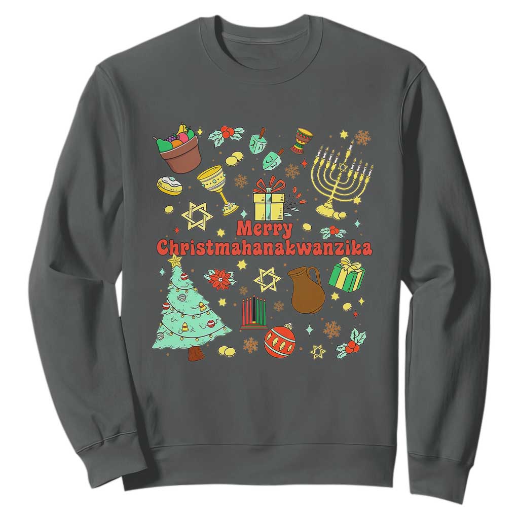 Merry Christmahanakwanzika Sweatshirt Funny Winter Holiday Gift TS12 Dark Heather Print Your Wear