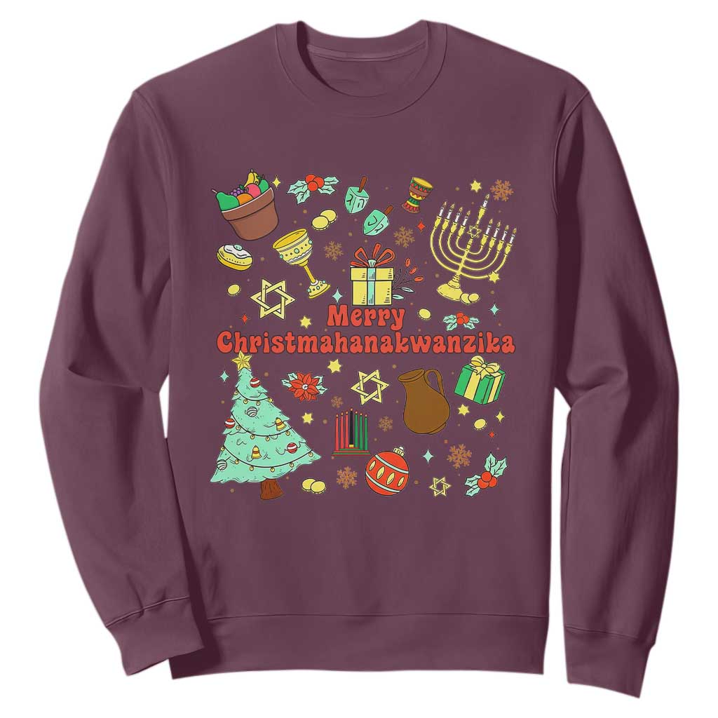 Merry Christmahanakwanzika Sweatshirt Funny Winter Holiday Gift TS12 Maroon Print Your Wear