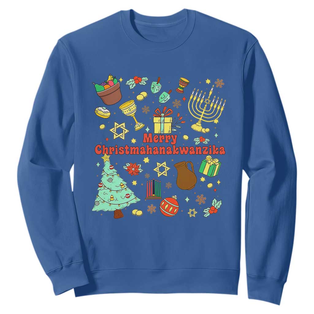 Merry Christmahanakwanzika Sweatshirt Funny Winter Holiday Gift TS12 Royal Blue Print Your Wear