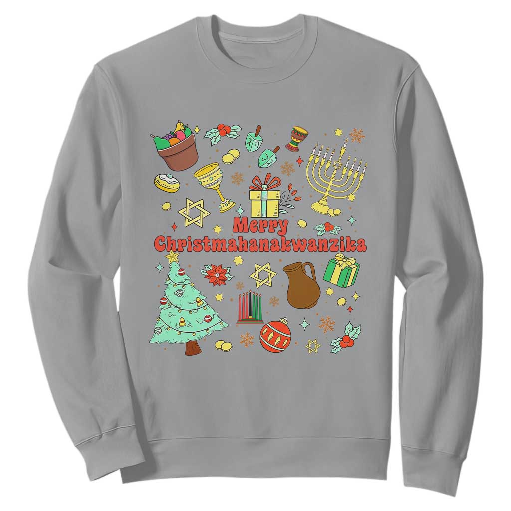 Merry Christmahanakwanzika Sweatshirt Funny Winter Holiday Gift TS12 Sport Gray Print Your Wear