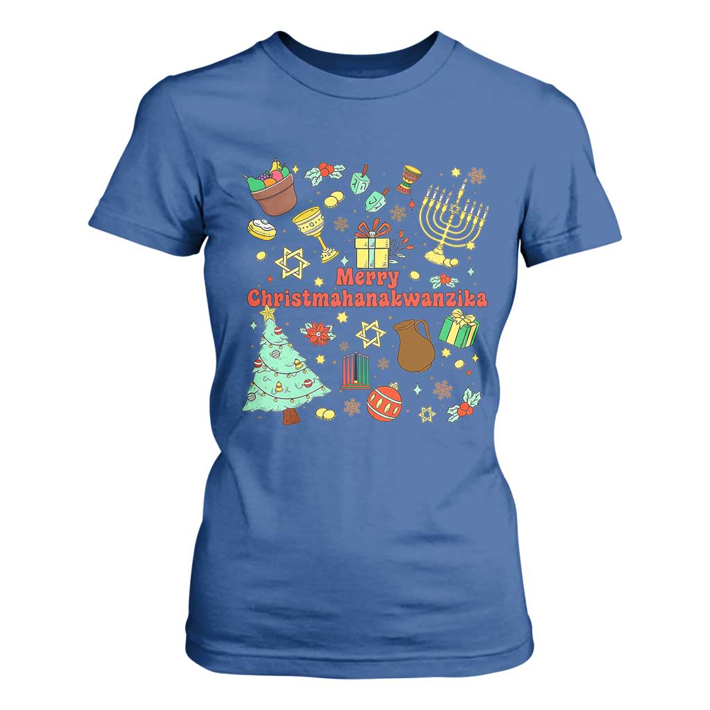 Merry Christmahanakwanzika T Shirt For Women Funny Winter Holiday Gift TS12 Royal Blue Print Your Wear