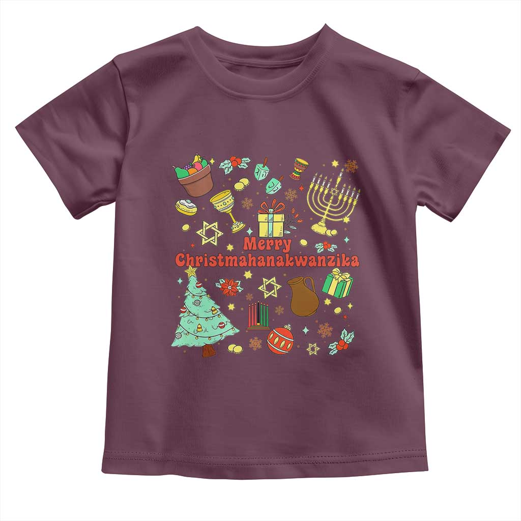 Merry Christmahanakwanzika Toddler T Shirt Funny Winter Holiday Gift TS12 Maroon Print Your Wear