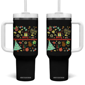Merry Christmahanakwanzika Tumbler With Handle Funny Winter Holiday Gift TS12 One Size: 40 oz Black Print Your Wear