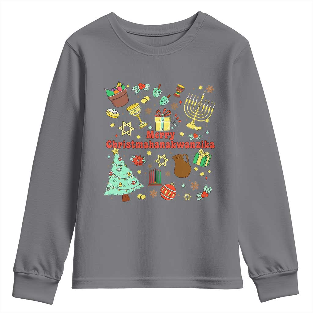 Merry Christmahanakwanzika Youth Sweatshirt Funny Winter Holiday Gift TS12 Charcoal Print Your Wear