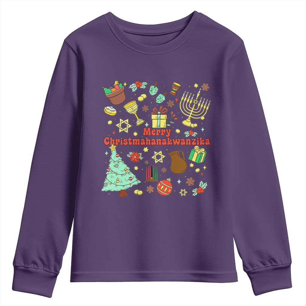 Merry Christmahanakwanzika Youth Sweatshirt Funny Winter Holiday Gift TS12 Purple Print Your Wear