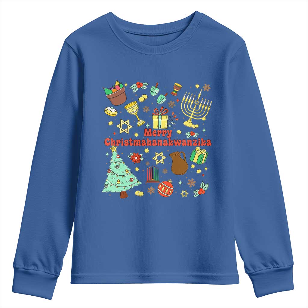Merry Christmahanakwanzika Youth Sweatshirt Funny Winter Holiday Gift TS12 Royal Blue Print Your Wear