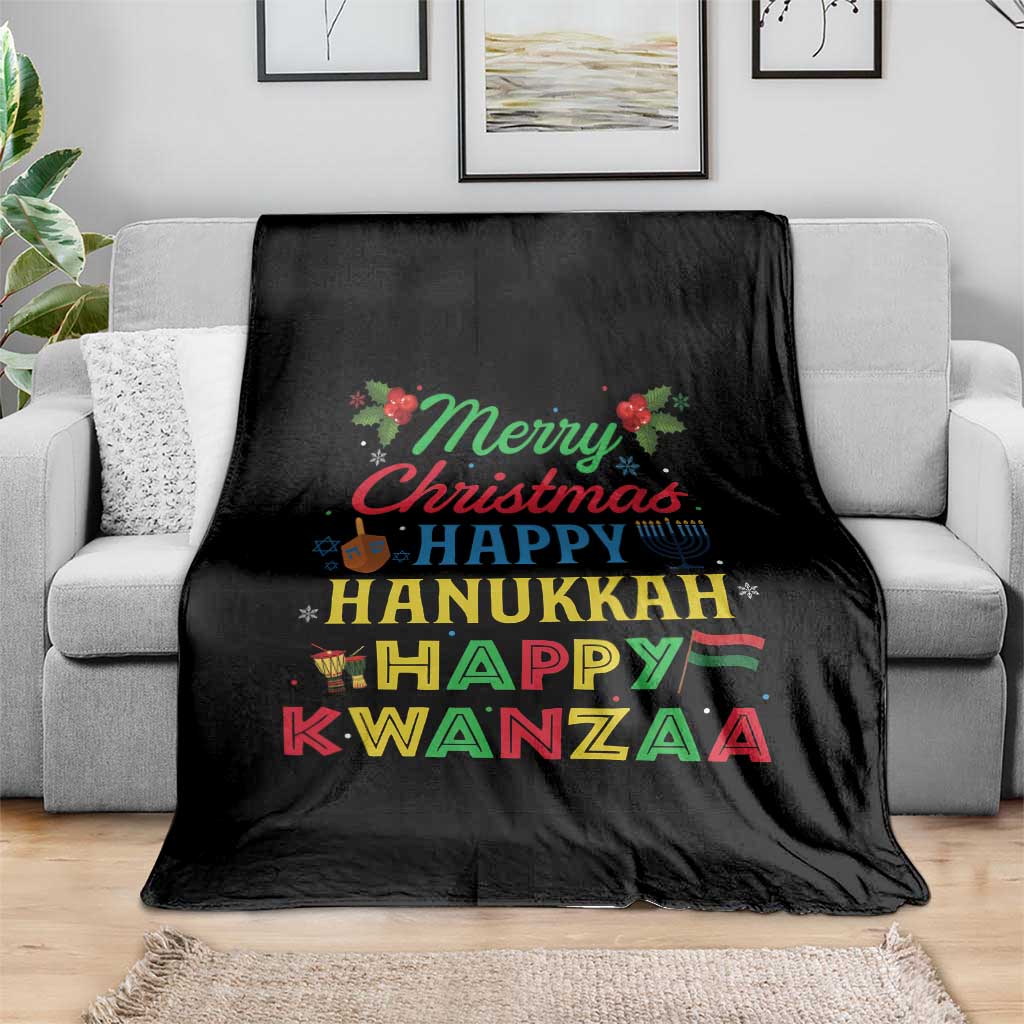 Merry Christmas Hanukkah Kwanzaa Throw Blanket Funny Holiday Gift TS12 Print Your Wear