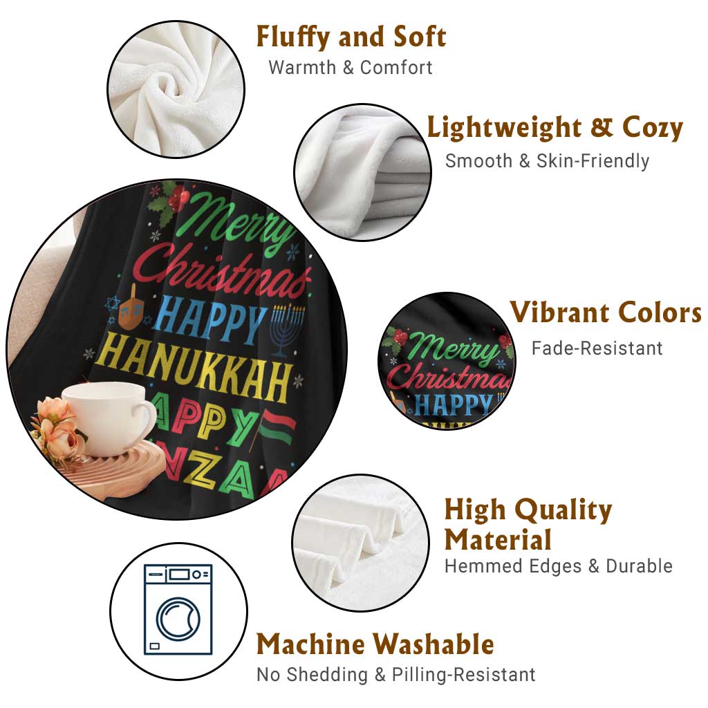 Merry Christmas Hanukkah Kwanzaa Throw Blanket Funny Holiday Gift TS12 Print Your Wear