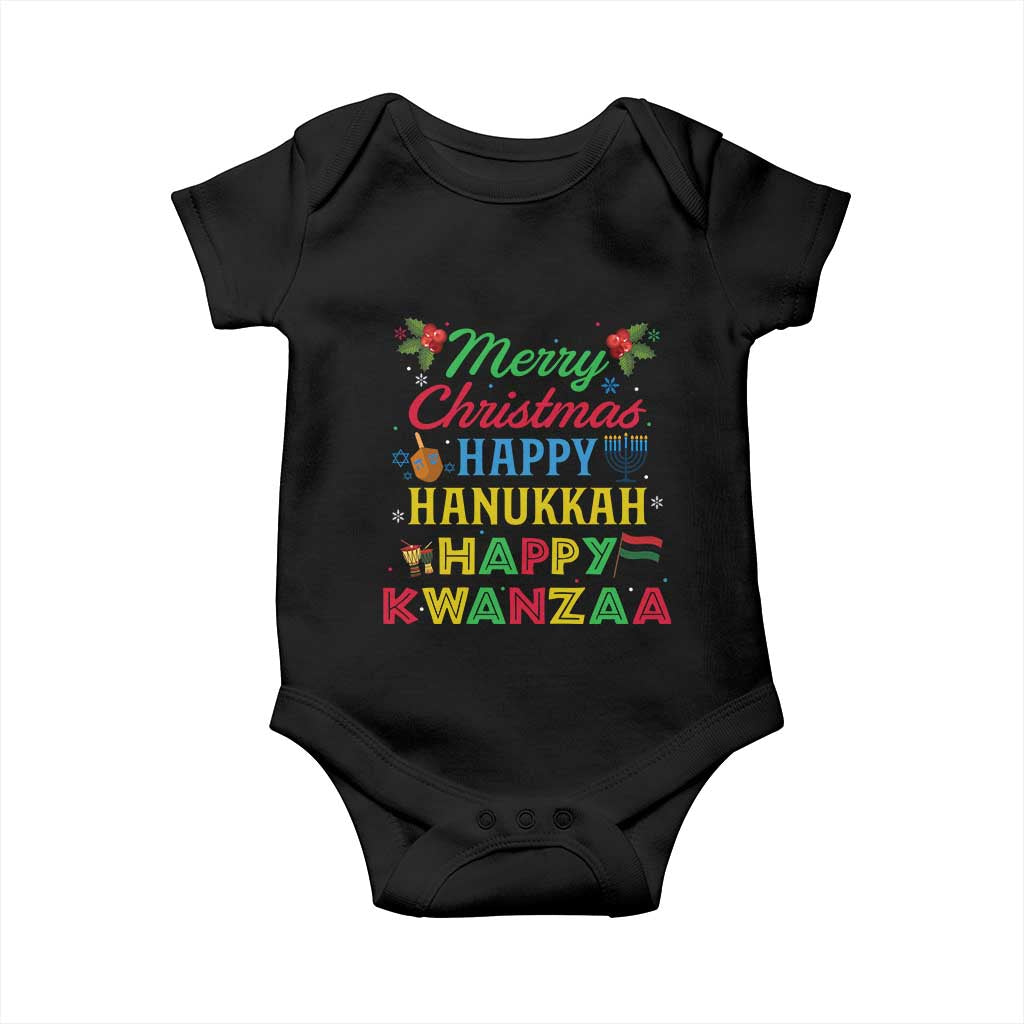 Merry Christmas Hanukkah Kwanzaa Baby Onesie Funny Holiday Gift TS12 Black Print Your Wear