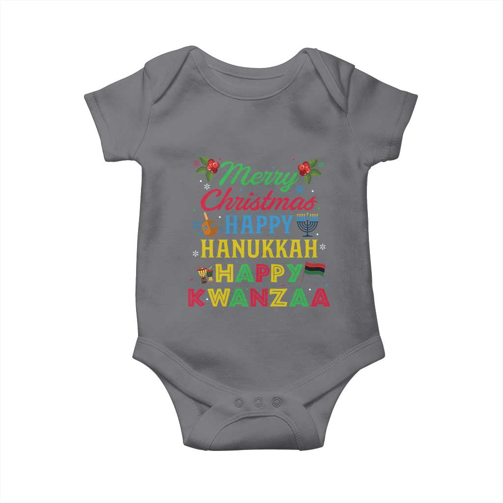 Merry Christmas Hanukkah Kwanzaa Baby Onesie Funny Holiday Gift TS12 Charcoal Print Your Wear