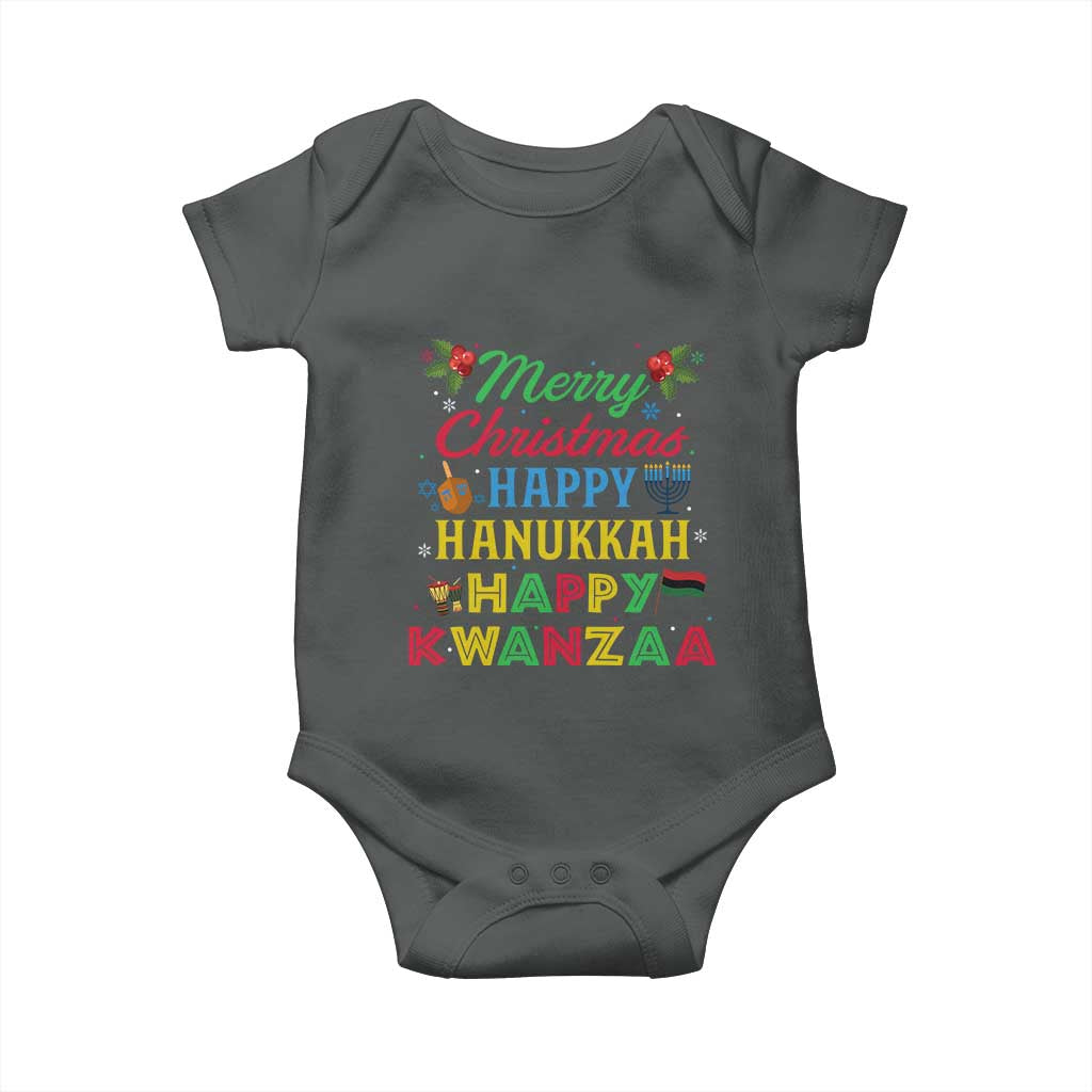 Merry Christmas Hanukkah Kwanzaa Baby Onesie Funny Holiday Gift TS12 Dark Heather Print Your Wear