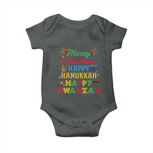 Merry Christmas Hanukkah Kwanzaa Baby Onesie Funny Holiday Gift TS12 Dark Heather Print Your Wear