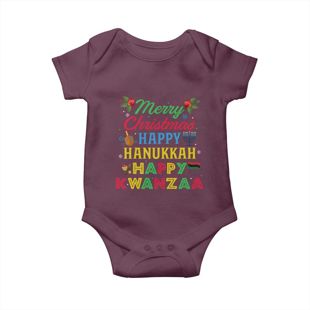 Merry Christmas Hanukkah Kwanzaa Baby Onesie Funny Holiday Gift TS12 Maroon Print Your Wear