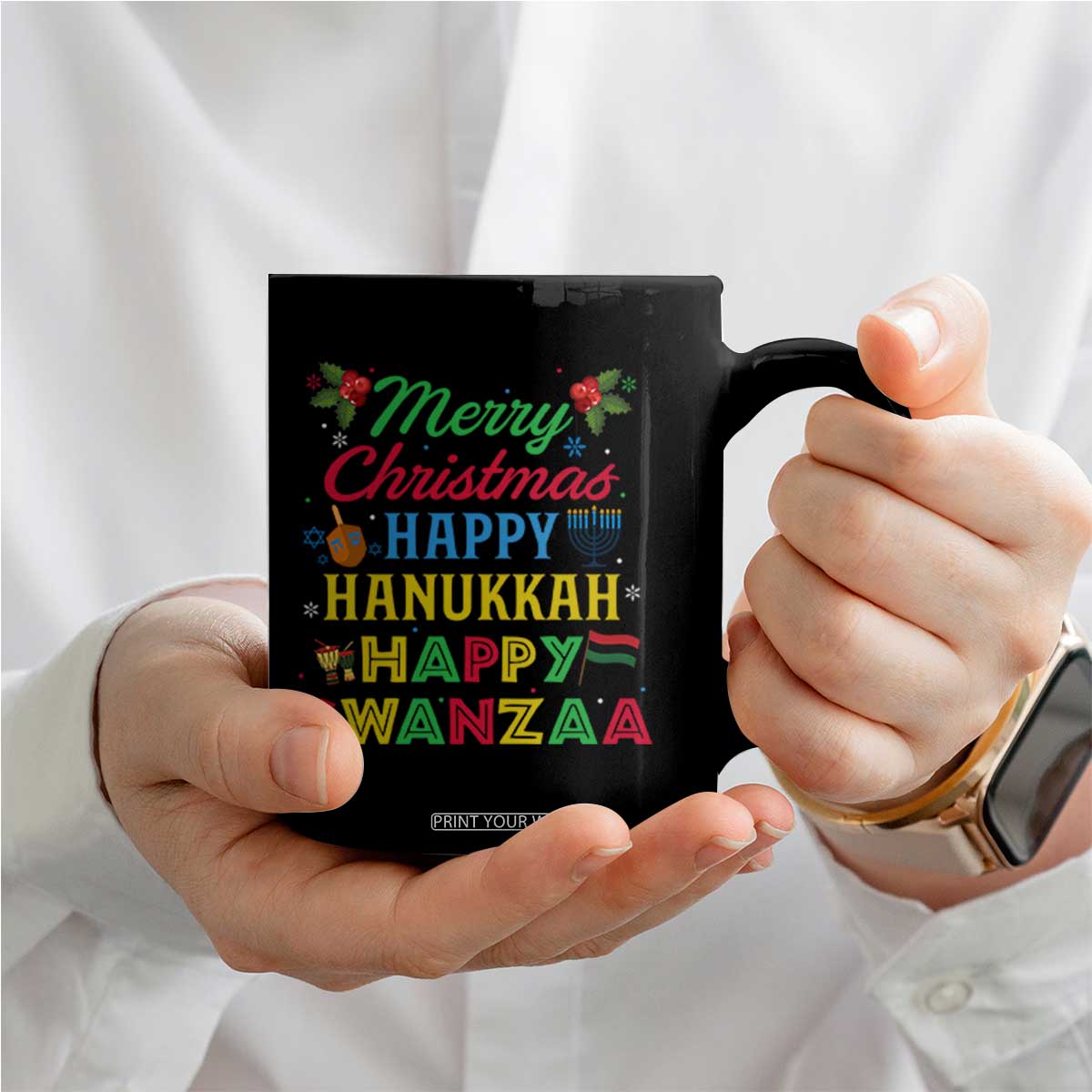 Merry Christmas Hanukkah Kwanzaa Coffee Mug Funny Holiday Gift TS12 Print Your Wear