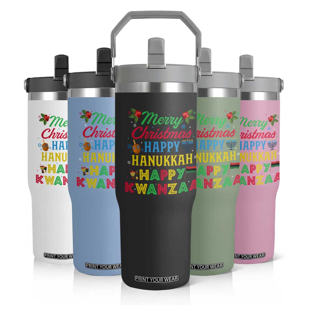 Merry Christmas Hanukkah Kwanzaa Flip Straw Tumbler Funny Holiday Gift TS12 Print Your Wear