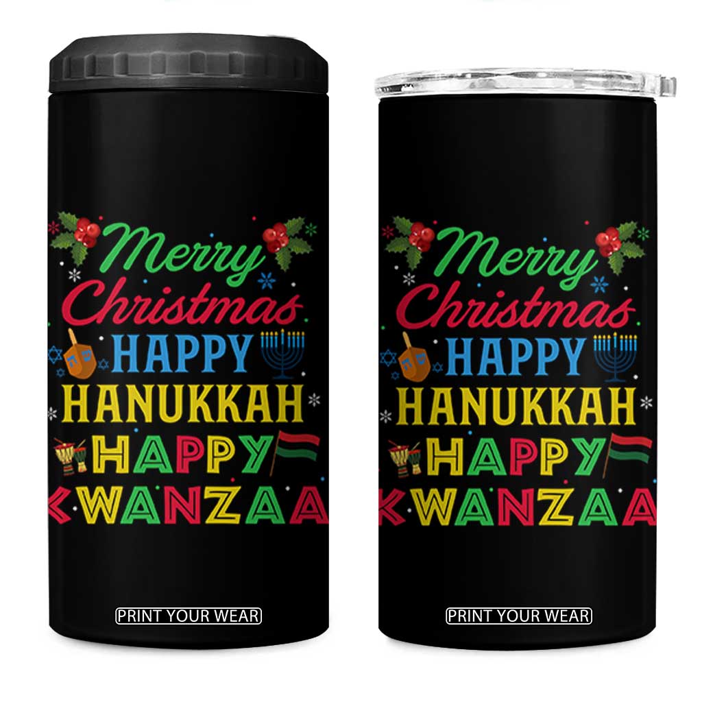 Merry Christmas Hanukkah Kwanzaa 4 in 1 Can Cooler Tumbler Funny Holiday Gift TS12 One Size: 16 oz Black Print Your Wear