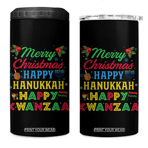 Merry Christmas Hanukkah Kwanzaa 4 in 1 Can Cooler Tumbler Funny Holiday Gift TS12 One Size: 16 oz Black Print Your Wear